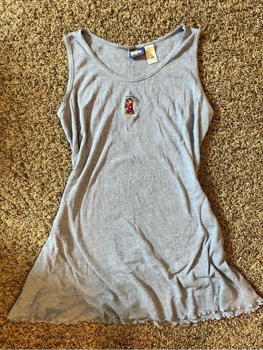 Disney Light Blue Ribbed Tank Dress with Small Grumpy Embroidery